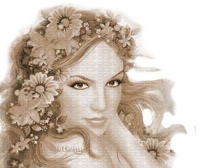 Y.A.M._Fantasy woman spring summer Sepia - Free PNG