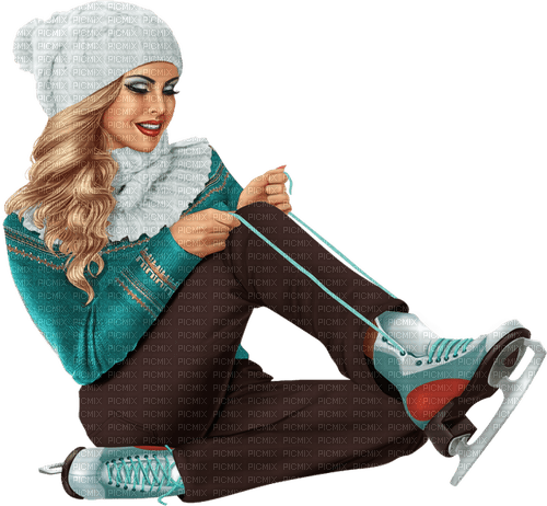 Winter. Woman with skates. Leila - darmowe png