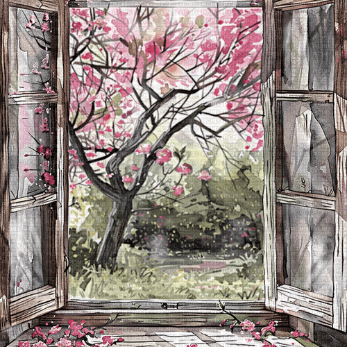 ♡§m3§♡ window pink spring nature image - png gratis