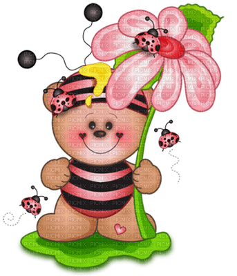 Kaz_Creations Spring Deco Flowers Bear Cute - png ฟรี