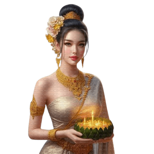 asian woman gold candles - zdarma png