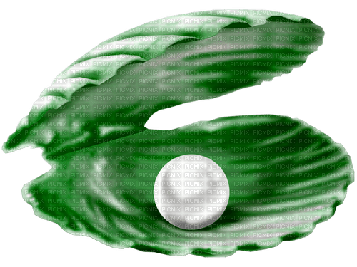 Seashell.Pearls.Green.White - Free PNG