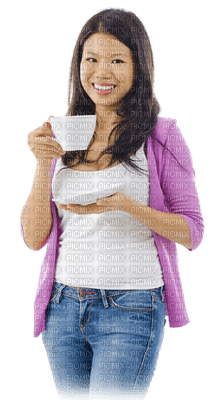 woman with tea cup femme thé tasse - PNG gratuit