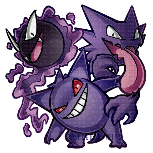 Gastly, Haunter, and Gengar - Free PNG