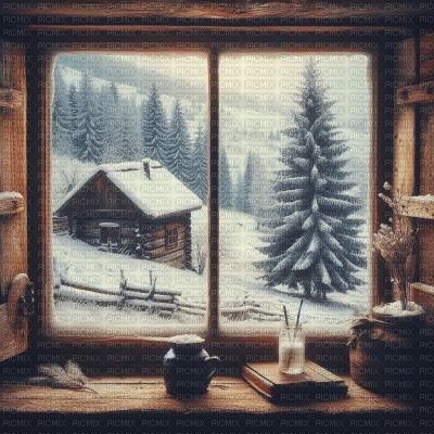 Winter View from an Old Wooden Window - gratis png