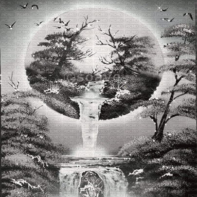 soave background  surreal waterfall black white - Free animated GIF