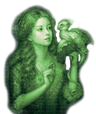 Y.A.M._Fantasy woman dragon green - ücretsiz png