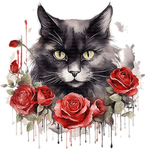 ♡§m3§♡ kawaii cat gothic rose red - ingyenes png