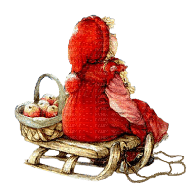niña trineo manzanas navidad invierno dubravka4 - PNG gratuit