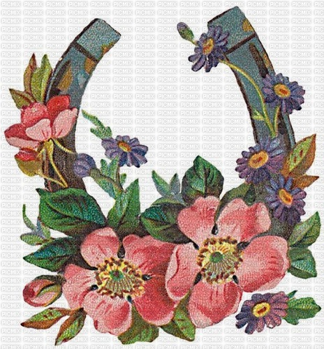 Blumen, Hufeisen, Vintage - nemokama png