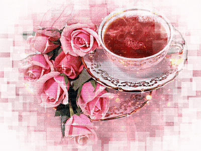 cup of tea roses deco - png gratuito