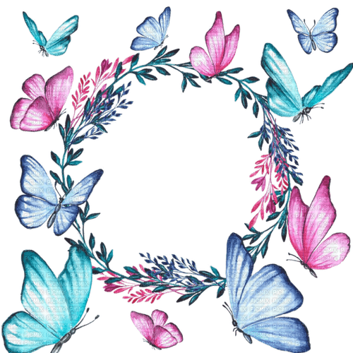 butterfly deco rund frame - Free PNG