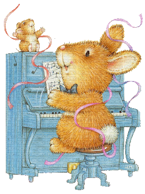 bunny hare hasen lièvre fun tube animation sweet  gif anime animated easter mignon piano mouse music bleu animal - GIF animé gratuit