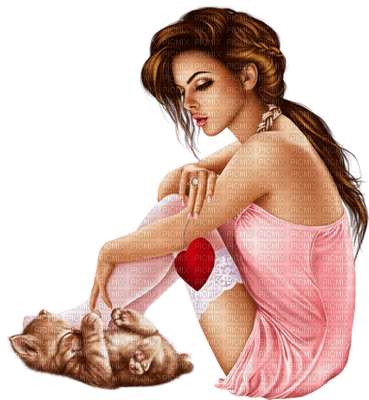 Femme avec son chat (stamp clem27) - png gratis