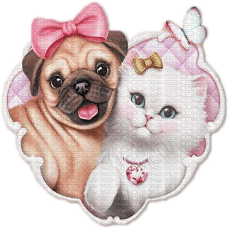soave dog cat animals friends pink brown - 無料png