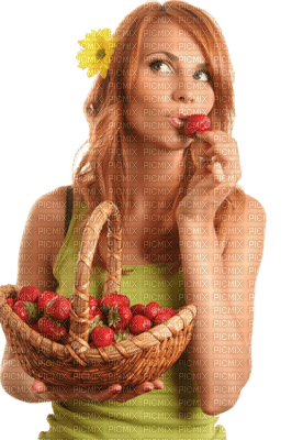 Woman Strawberry Basket Yellow Brown -  - Bogusia - png gratuito