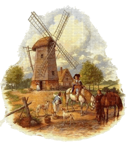 Mühle, Landschaft - Бесплатни анимирани ГИФ