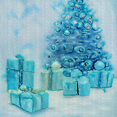 Blue Christmas Tree and Presents - 免费动画 GIF