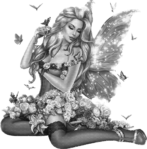 Y.A.M._Fantasy fairy black-white - Бесплатный анимированный гифка