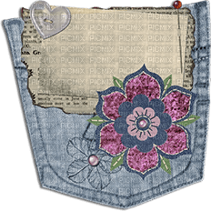soave deco jeans denim pocket  flowers blue pink - PNG gratuit