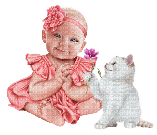 niña bebe i gatito dubravka4 - Free PNG