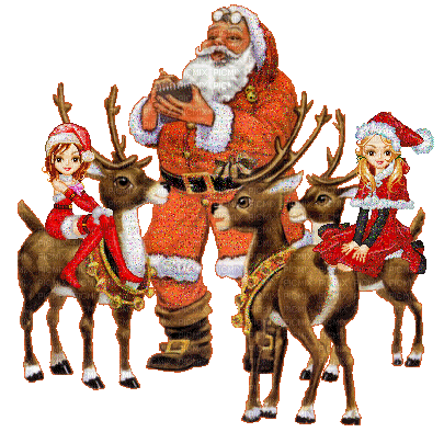 Weihnachtsmann, Rentiere, Elfen, Vintage - Gratis animeret GIF