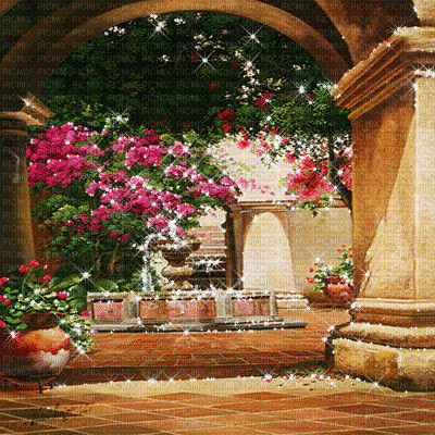 kikkapink vintage painting garden background gif - 免费动画 GIF