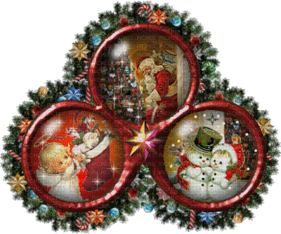 Noël : Trio de médaillon ronds - mages de Noël et enguirlandés - GIF animasi gratis