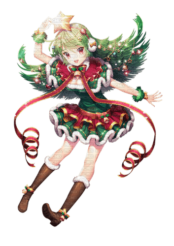 ✶ Anime Girl {by Merishy} ✶, anime , manga , cartoon , girl , christmas ,  winter , green , christmastree , red - Free PNG - PicMix