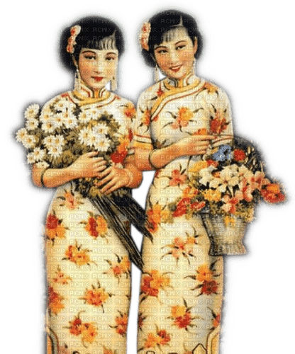 Rena Asian Woman Flowers Orange Frauen - png ฟรี