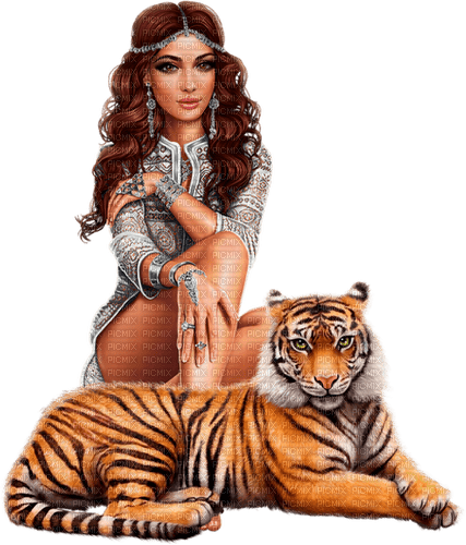 Woman with a tiger. Egypt. Leila - PNG gratuit