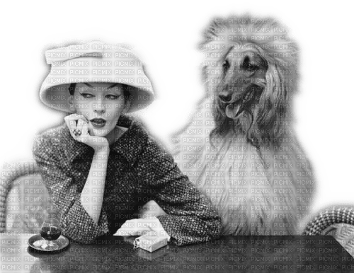 Rena Woman black white Dog Vintage - besplatni png