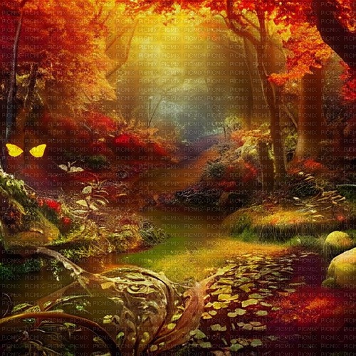 kikkapink autumn fantasy background forest - zdarma png