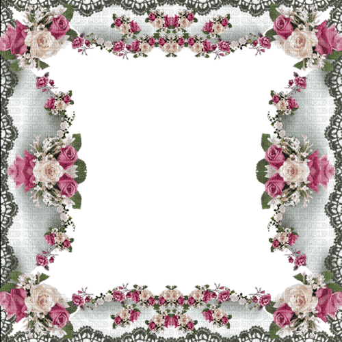 frame background floral pink green white - PNG gratuit