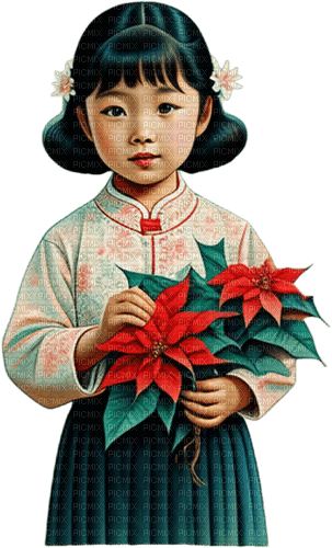 Girl with poinsettia - png ฟรี