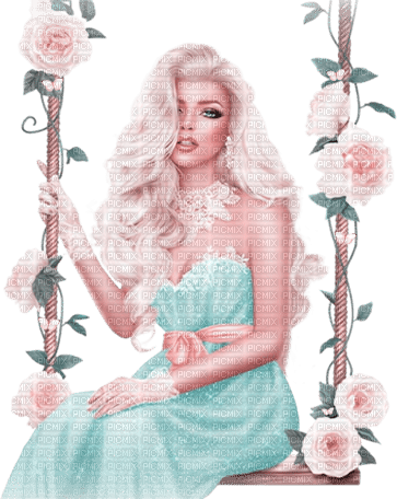 soave woman swing flowers fashion pink teal - zdarma png