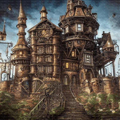 kikkapink background steampunk castle - Free PNG