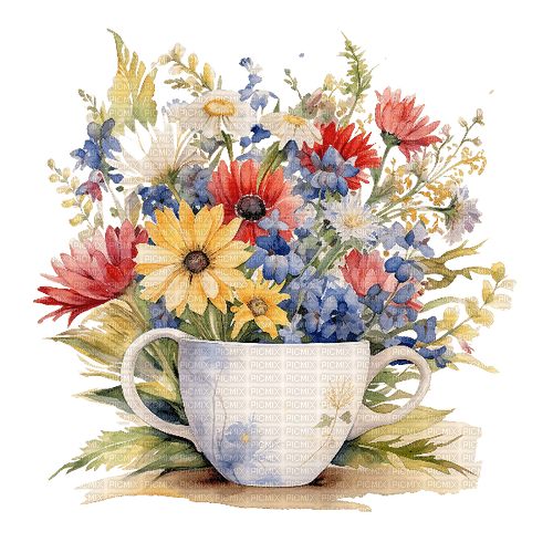 Summer Flowers in Cup - бесплатно png