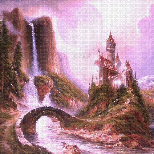 Y.A.M._Fantasy landscape castle background - Gratis animerad GIF