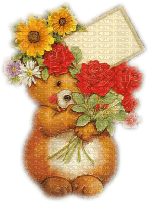 Kaz_Creations Deco Flowers Flower Colours Bear - gratis png