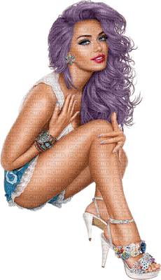 woman purple hair bp - Free PNG