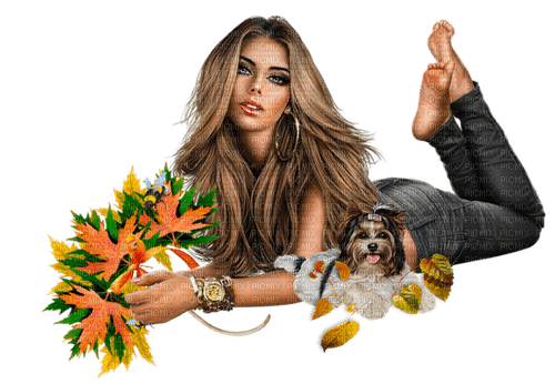 autumn woman girl kikkapink fashion dog - безплатен png