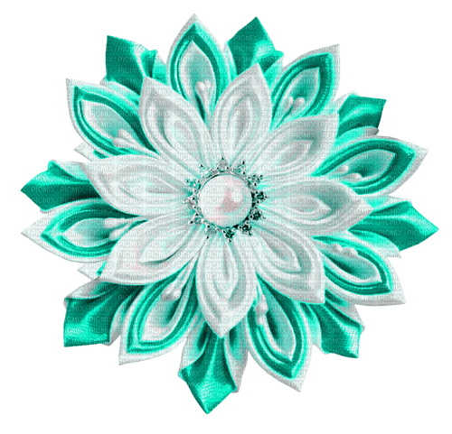 Pearl.Fabric.Flower.White.Teal - Free PNG