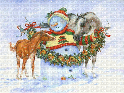 horses in snow-NitsaP - Бесплатный анимированный гифка