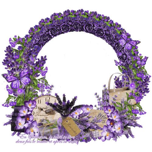 dolceluna circle purple flowers frame - PNG gratuit