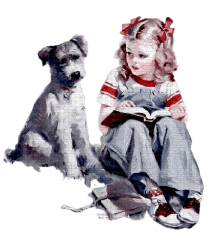 Vintage girl and dog - PNG gratuit