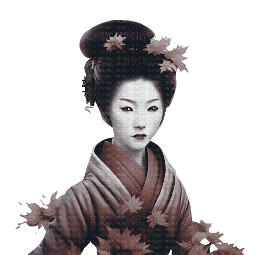 kikkapink autumn woman geisha blue brown - png gratuito