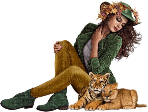 Woman with a tiger. Leila - ücretsiz png