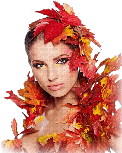 soave woman fashion  autumn leaves red yellow - фрее пнг