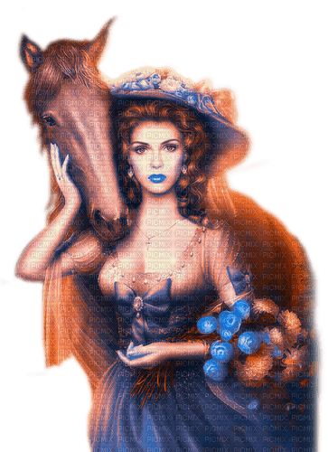 Woman.Horse.Blue.Brown - By KittyKatLuv65 - darmowe png